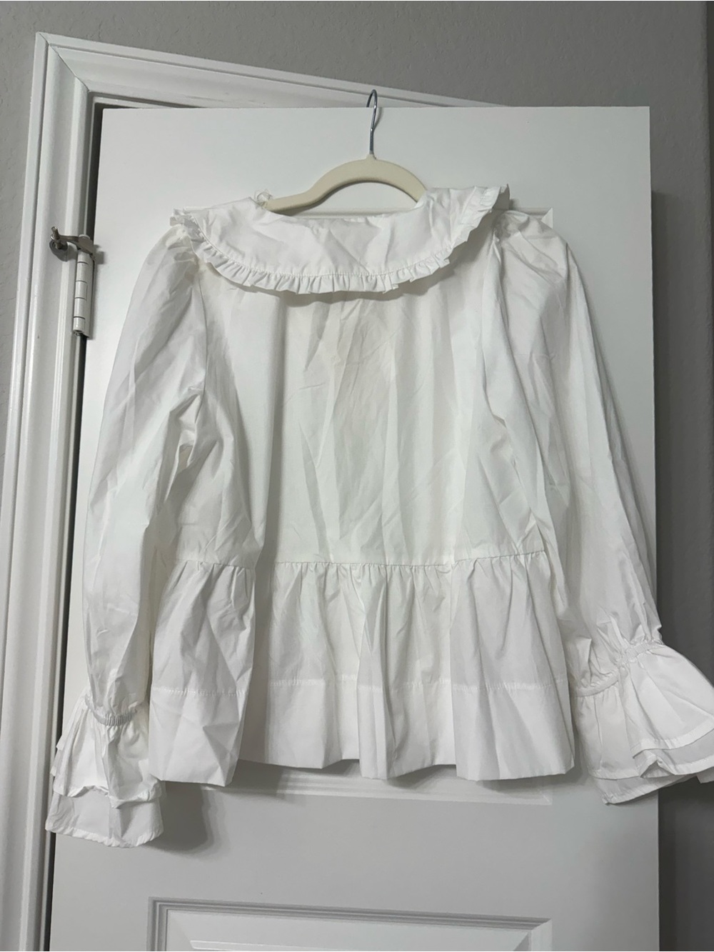entro White Ruffled Collar Tie-Front Peplum Top - Picture 3 of 3